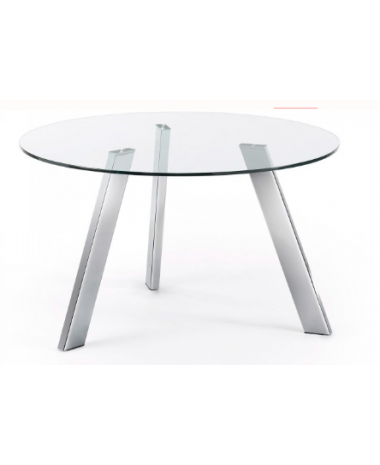 Mesa Caribe130 cm cristal patas cromada